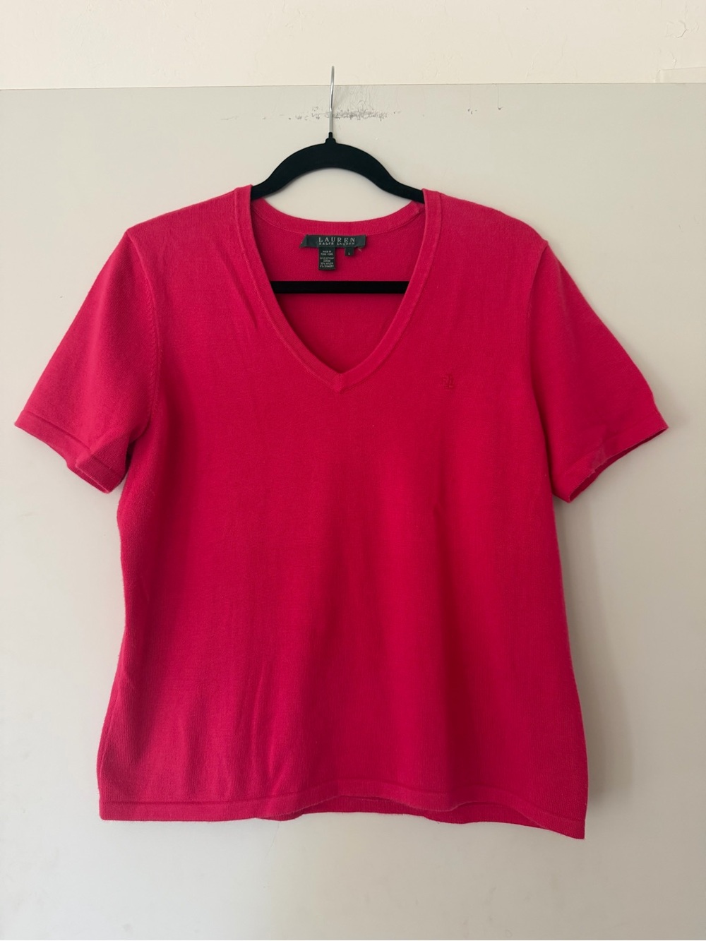 Lauren Ralph Lauren Pink V-Neck Short Sleeve Sweater Top